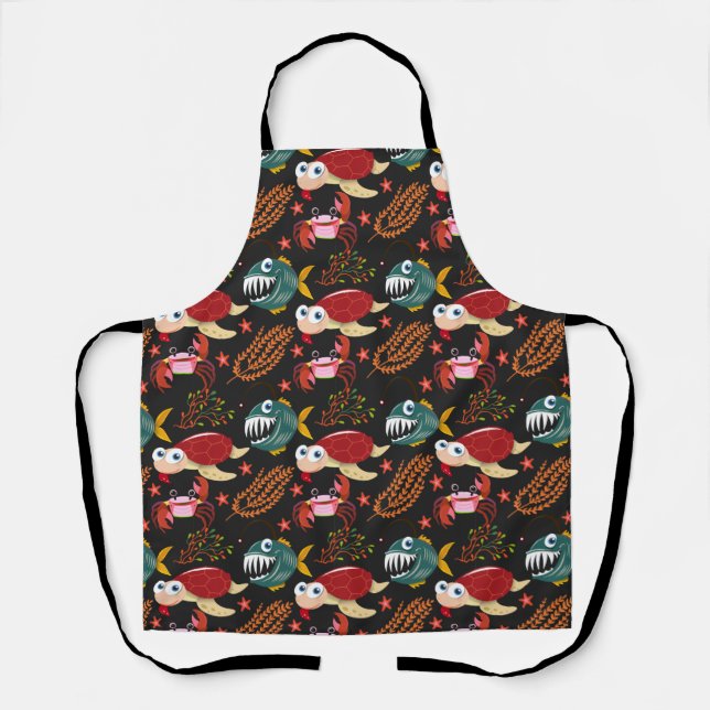 Aquatic animals pattern | ocean underwater life 30 apron (Front)