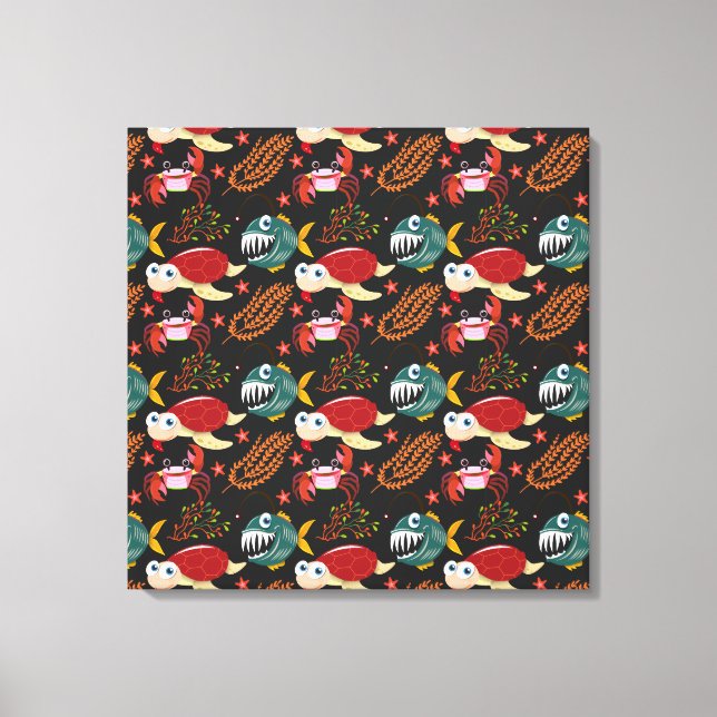 Aquatic animals pattern | ocean underwater life 30 canvas print (Front)