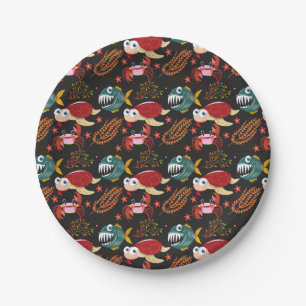 Aquatic animals pattern   ocean underwater life 30 paper plate