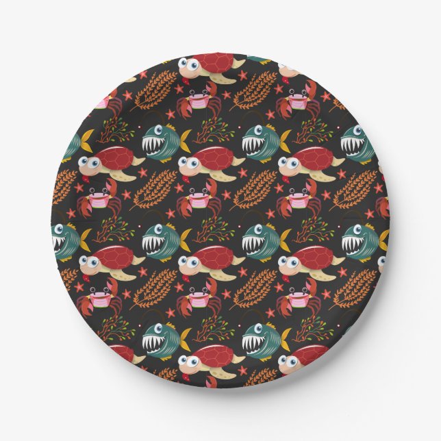 Aquatic animals pattern | ocean underwater life 30 paper plate (Front)
