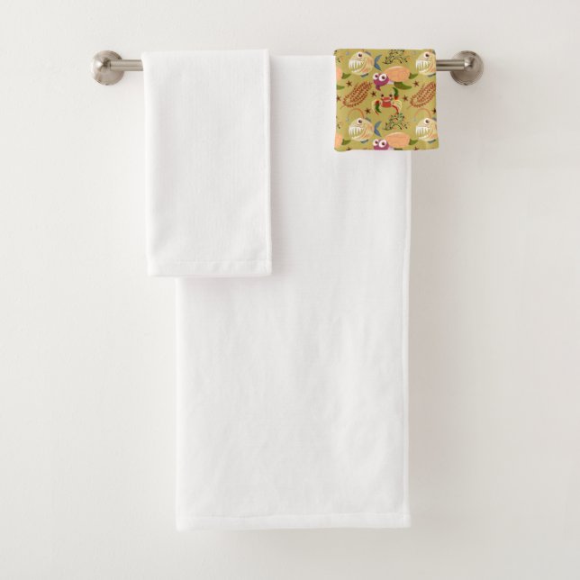 Aquatic animals pattern | ocean underwater life 31 bath towel set (Insitu)