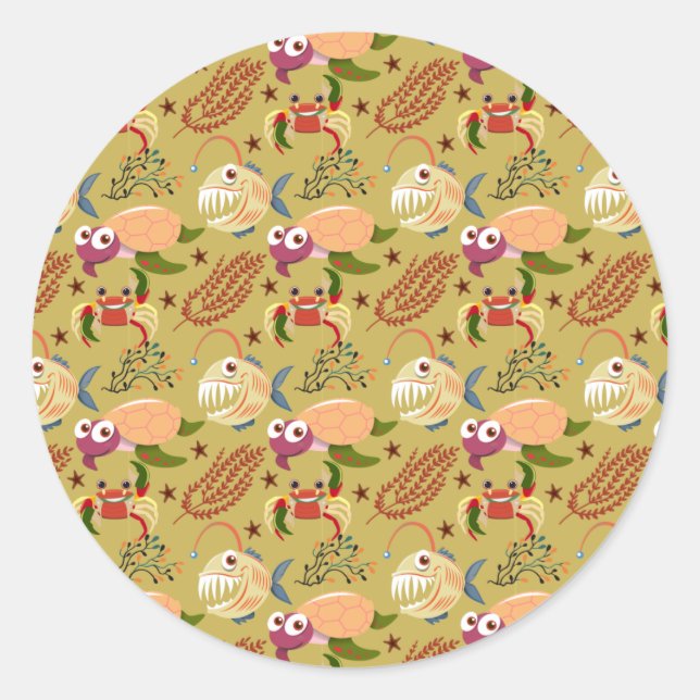 Aquatic animals pattern | ocean underwater life 31 classic round sticker (Front)