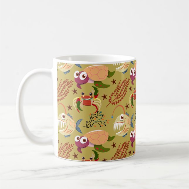 Aquatic animals pattern | ocean underwater life 31 coffee mug (Left)