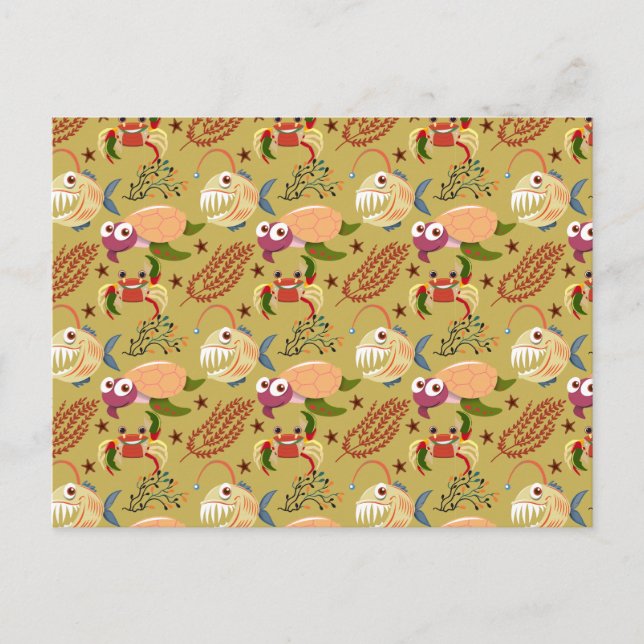 Aquatic animals pattern | ocean underwater life 31 postcard (Front)