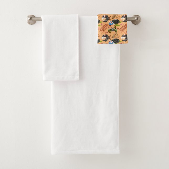 Aquatic animals pattern | ocean underwater life 32 bath towel set (Insitu)