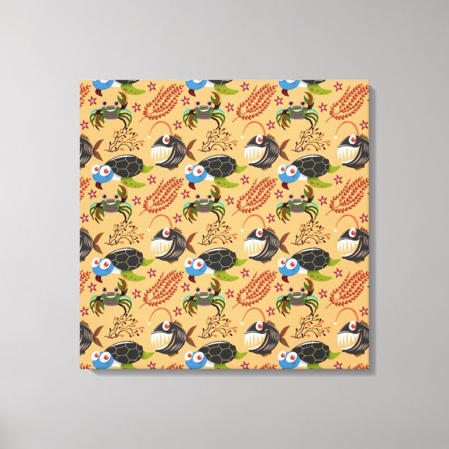 Aquatic animals pattern | ocean underwater life 32 canvas print (Front)