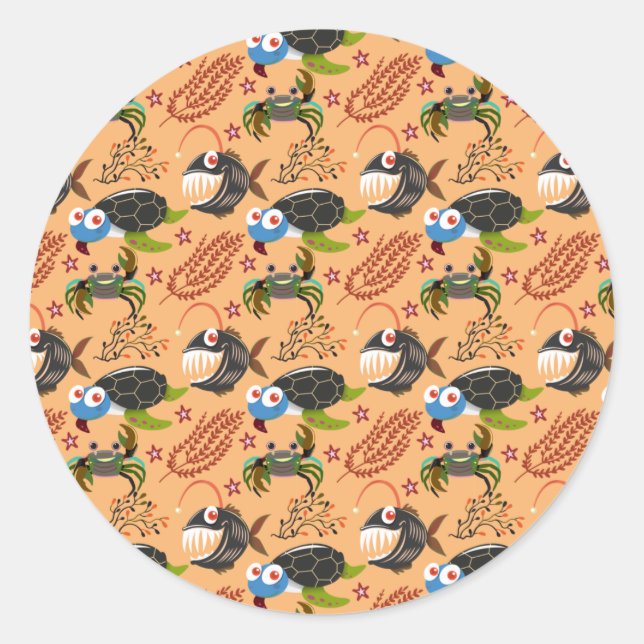 Aquatic animals pattern | ocean underwater life 32 classic round sticker (Front)