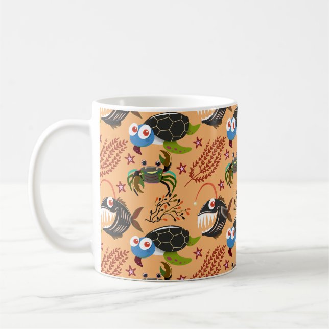 Aquatic animals pattern | ocean underwater life 32 coffee mug (Left)