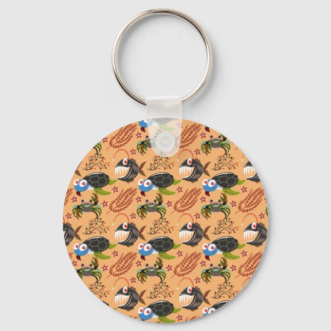 Aquatic animals pattern | ocean underwater life 32 key ring (Front)