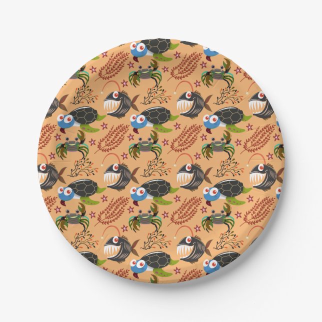Aquatic animals pattern | ocean underwater life 32 paper plate (Front)