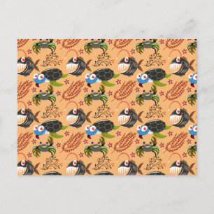 Aquatic animals pattern ocean underwater life 32 postcard