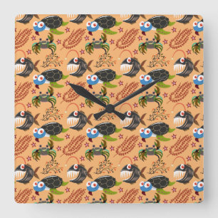 Aquatic animals pattern   ocean underwater life 32 square wall clock