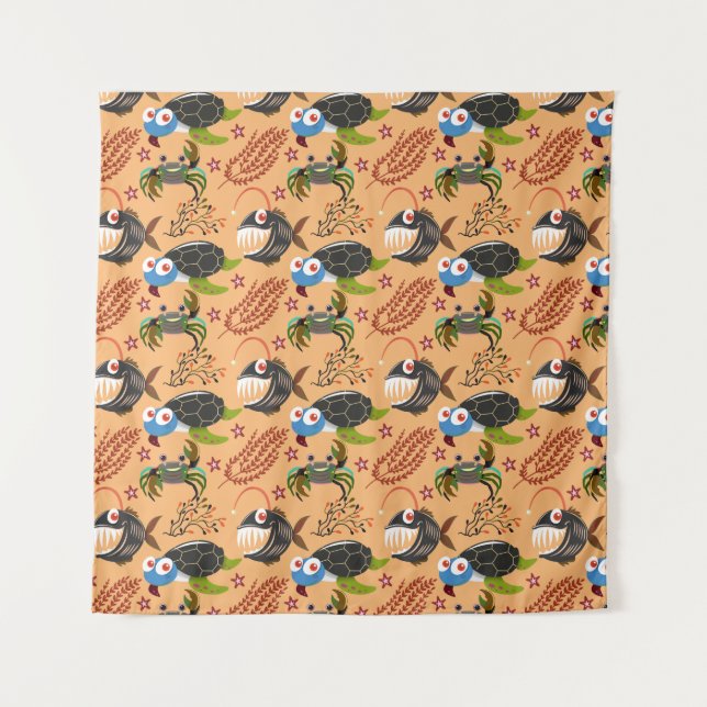 Aquatic animals pattern | ocean underwater life 32 tapestry (Front)