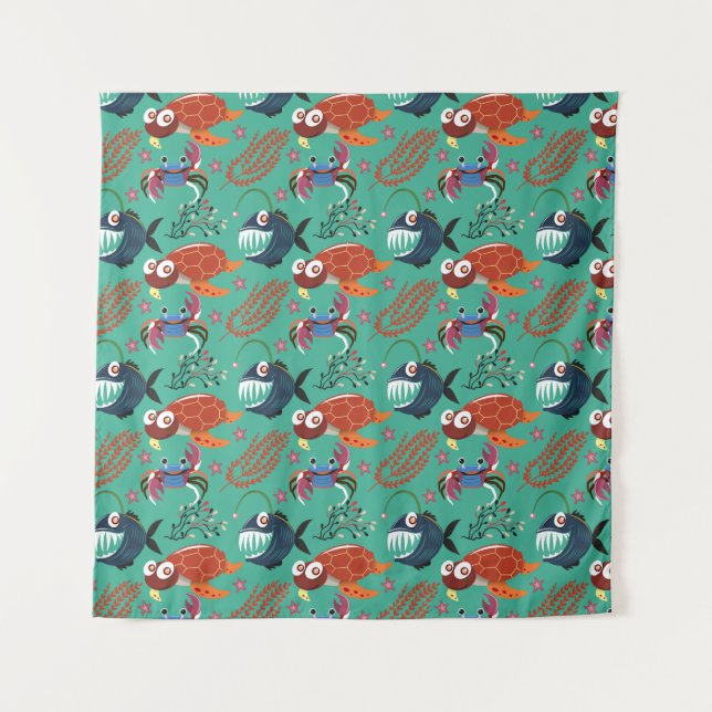 Aquatic animals pattern | ocean underwater life 33 tapestry (Front)