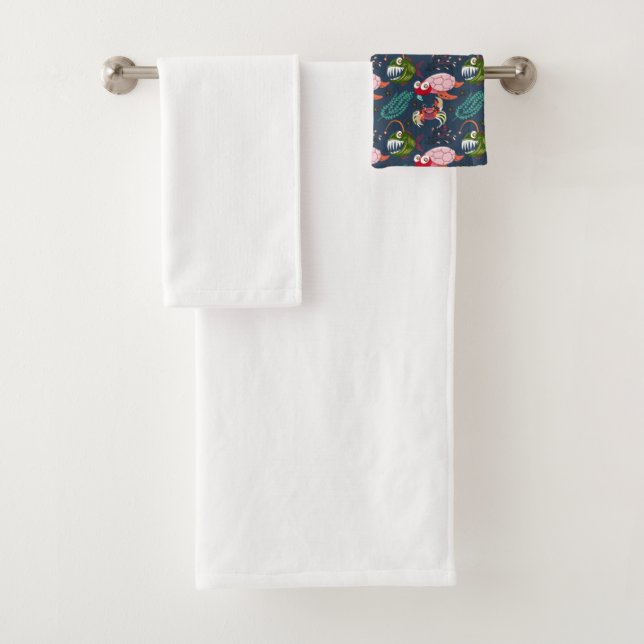 Aquatic animals pattern | ocean underwater life 34 bath towel set (Insitu)
