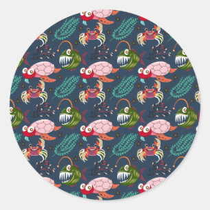 Aquatic animals pattern ocean underwater life 34 classic round sticker