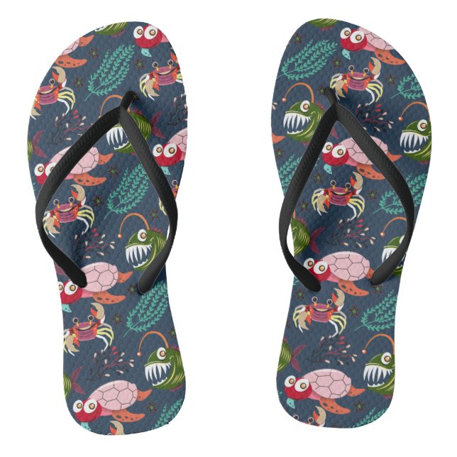 Aquatic animals pattern | ocean underwater life 34 flip flops (Footbed)