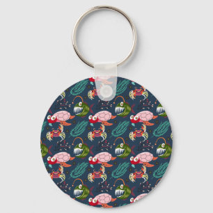 Aquatic animals pattern ocean underwater life 34 key ring