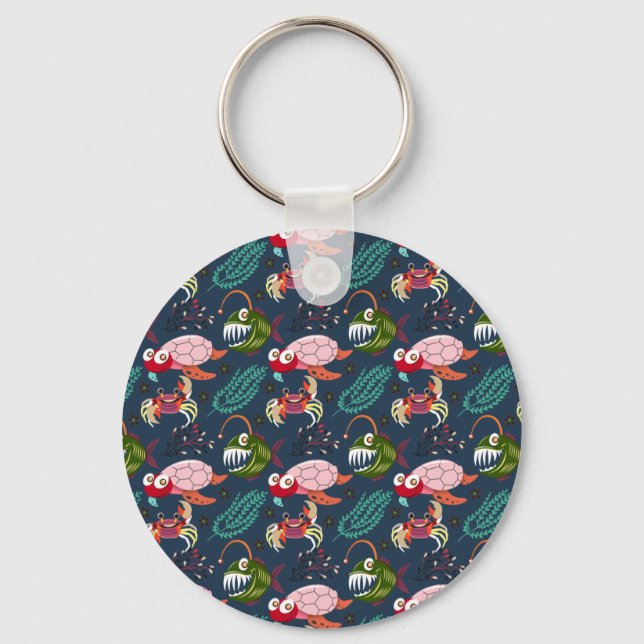 Aquatic animals pattern | ocean underwater life 34 key ring (Front)