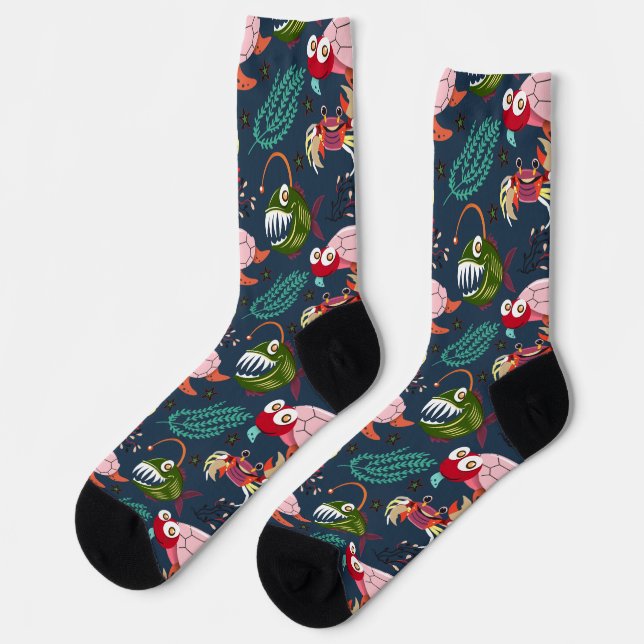 Aquatic animals pattern | ocean underwater life 34 socks (Left)