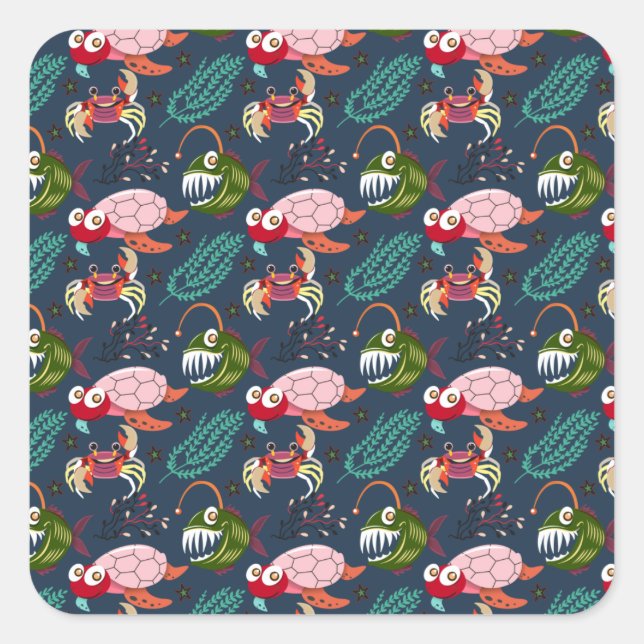 Aquatic animals pattern | ocean underwater life 34 square sticker (Front)