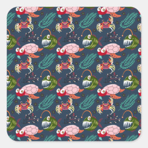 Aquatic animals pattern ocean underwater life 34 square sticker