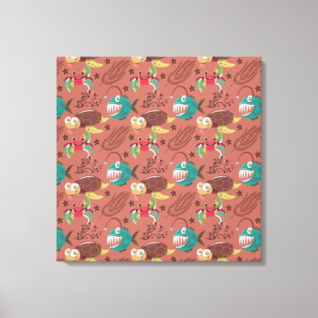 Aquatic animals pattern | ocean underwater life 35 canvas print (Front)