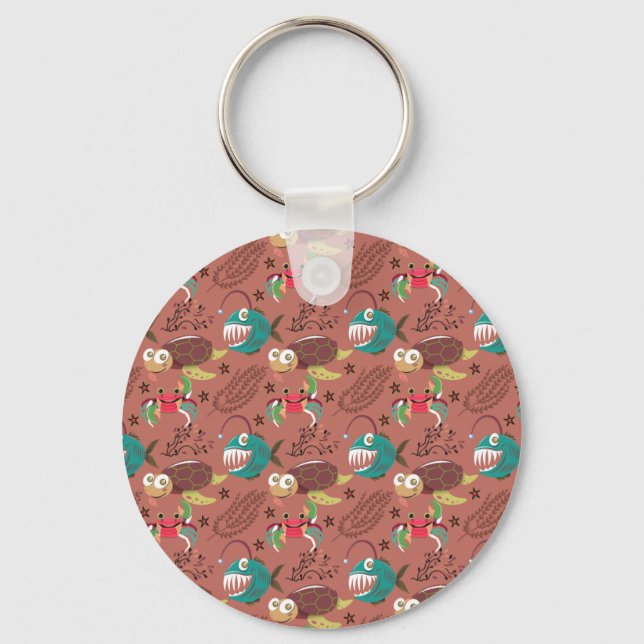 Aquatic animals pattern | ocean underwater life 35 key ring (Front)