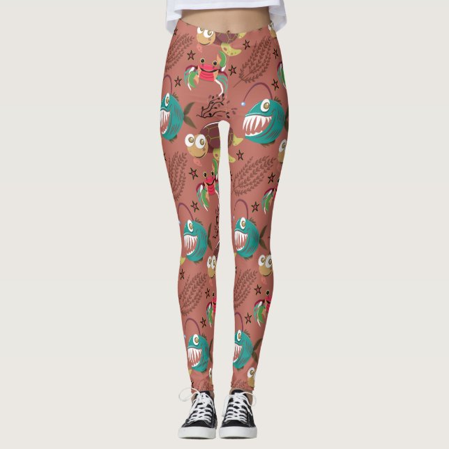 Aquatic animals pattern | ocean underwater life 35 leggings (Front)
