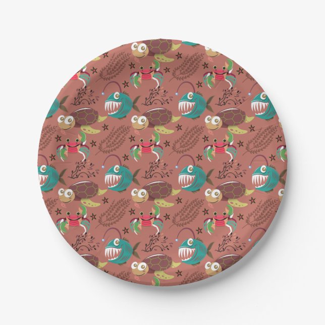 Aquatic animals pattern | ocean underwater life 35 paper plate (Front)