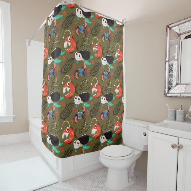 Aquatic animals pattern | ocean underwater life 36 shower curtain (In Situ)