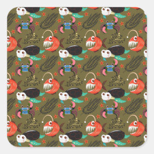 Aquatic animals pattern ocean underwater life 36 square sticker