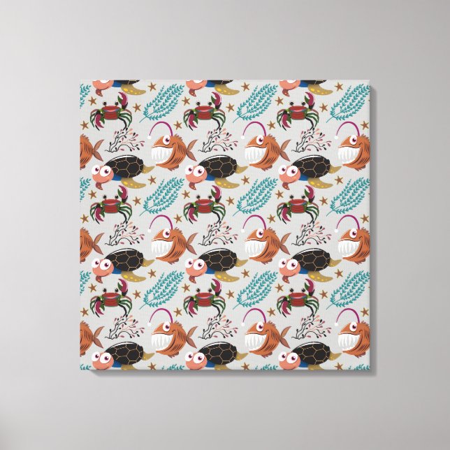 Aquatic animals pattern | ocean underwater life 37 canvas print (Front)