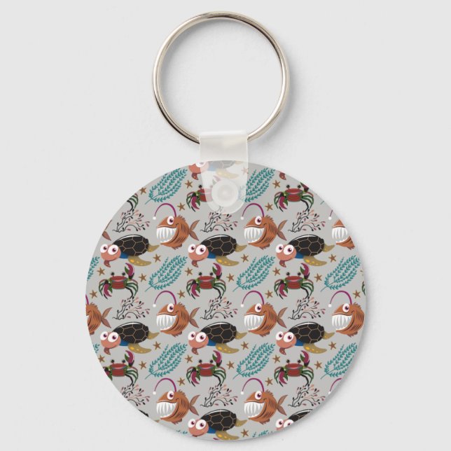 Aquatic animals pattern | ocean underwater life 37 key ring (Front)