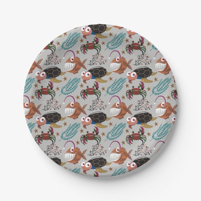 Aquatic animals pattern | ocean underwater life 37 paper plate (Front)