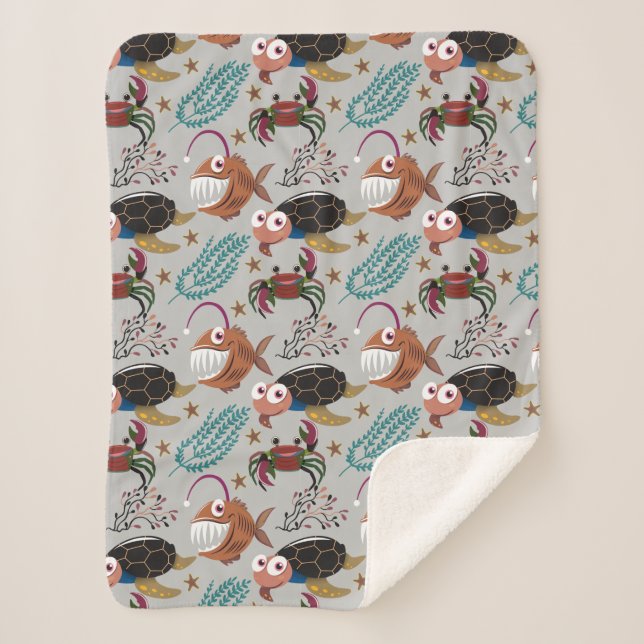Aquatic animals pattern | ocean underwater life 37 sherpa blanket (Front)