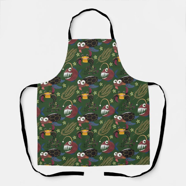 Aquatic animals pattern | ocean underwater life 38 apron (Front)