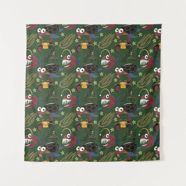 Aquatic animals pattern | ocean underwater life 38 tapestry (Front)