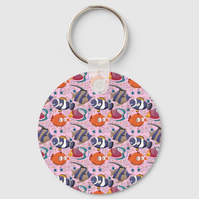 Aquatic animals pattern | ocean underwater life 39 key ring (Front)