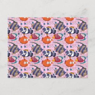 Aquatic animals pattern ocean underwater life 39 postcard