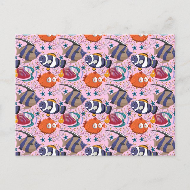 Aquatic animals pattern | ocean underwater life 39 postcard (Front)