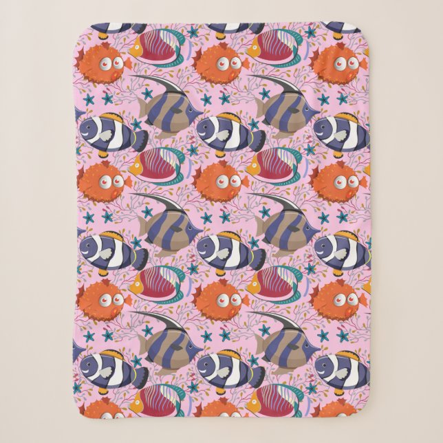 Aquatic animals pattern | ocean underwater life 39 sherpa blanket (Front)