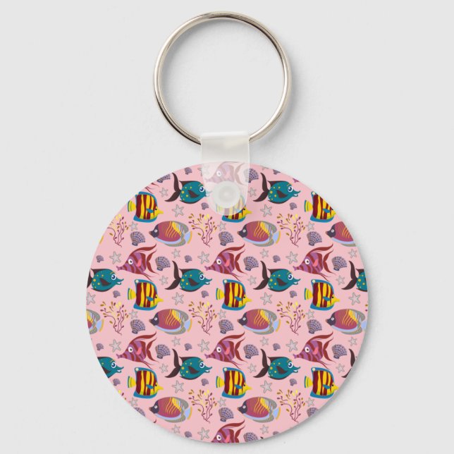Aquatic animals pattern | ocean underwater life 3 key ring (Front)