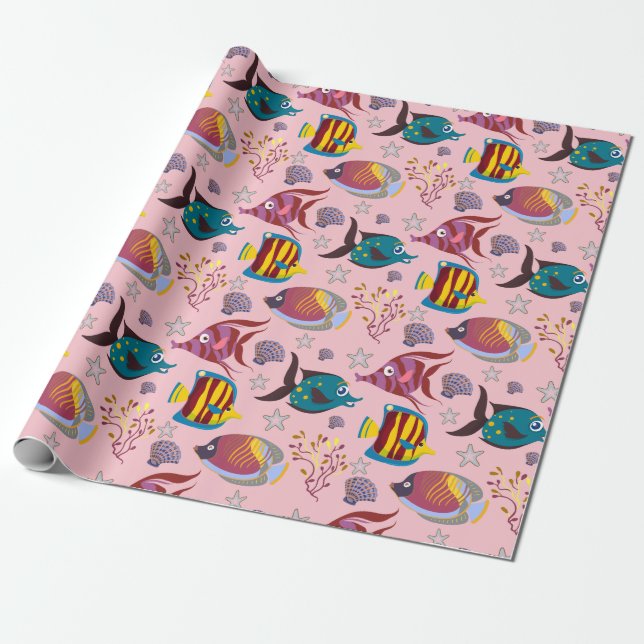 Aquatic animals pattern | ocean underwater life 3 wrapping paper (Unrolled)