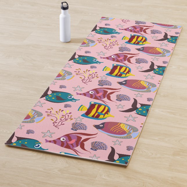 Aquatic animals pattern | ocean underwater life 3 yoga mat (In Situ)