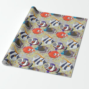 Aquatic animals pattern ocean underwater life 40 wrapping paper