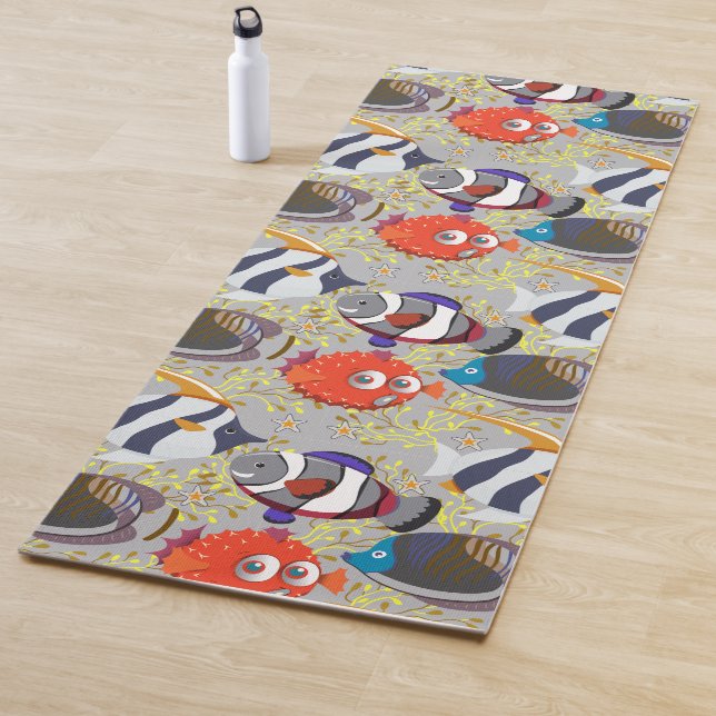 Aquatic animals pattern | ocean underwater life 40 yoga mat (In Situ)
