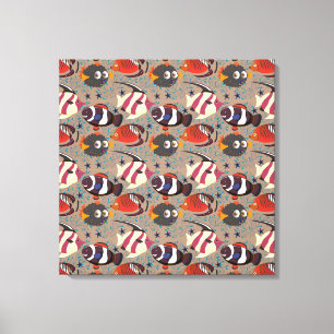 Aquatic animals pattern ocean underwater life 41 canvas print