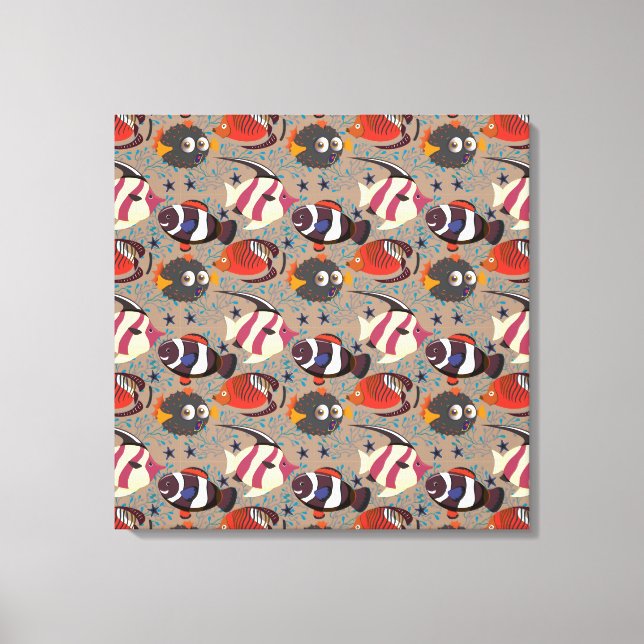 Aquatic animals pattern | ocean underwater life 41 canvas print (Front)