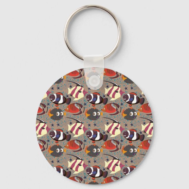 Aquatic animals pattern | ocean underwater life 41 key ring (Front)